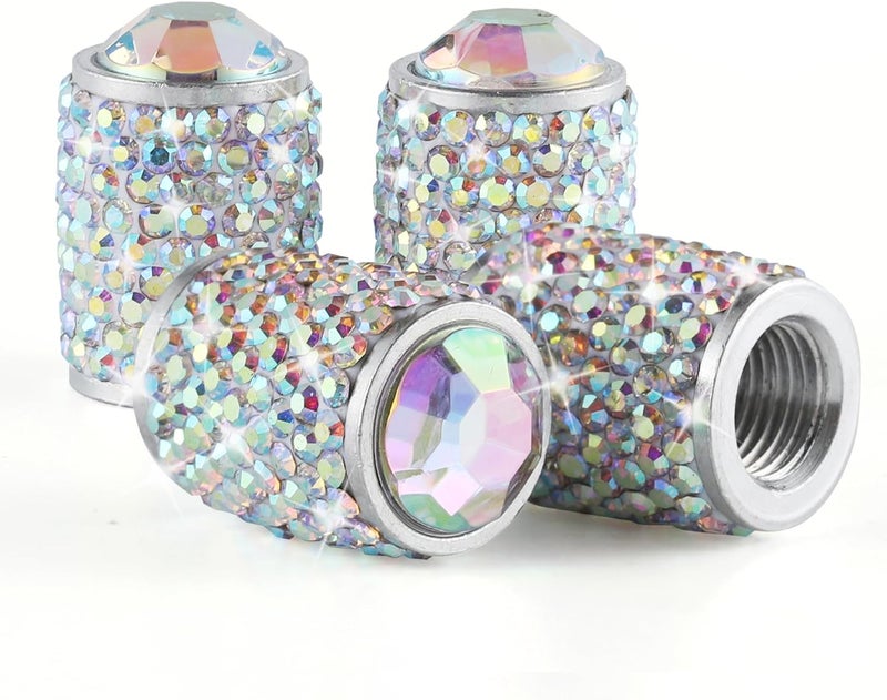 alpmosn Car Wheel Tire Valve Caps, 4 PCS Bling Tire Valve Caps, Crystal Tire Caps Shinny Rhinestone for Women, Universal Car Dustproof Tire Valve Caps for Cars, Trucks, SUV and Motorcycles (AB) - Image 1